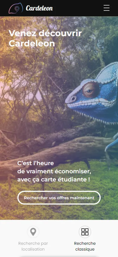 Image de la page d'accueil mobile de mon projet appelé Cardeleon.